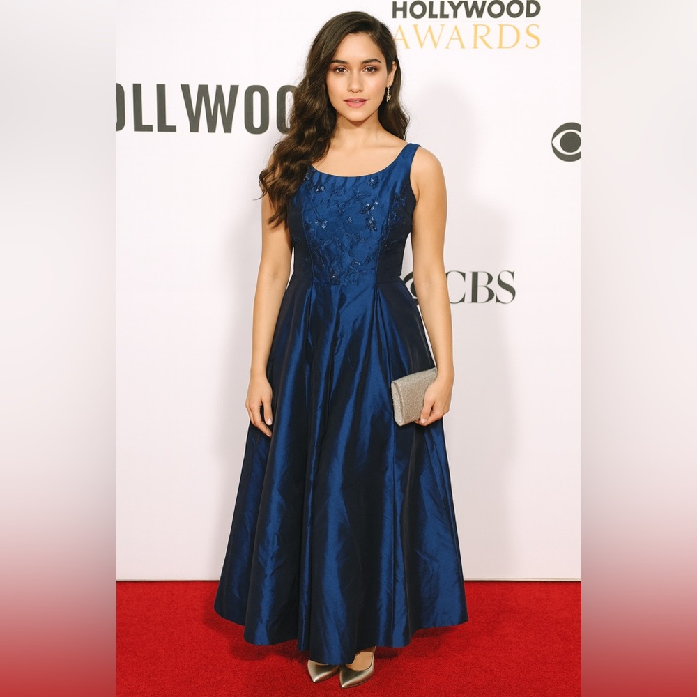 VNTG‎ Scott McClinton Sleeveless Metallic blue Stoned Chest Formal Gown fairy 10